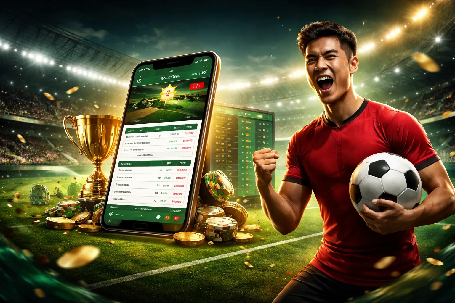 Sân vận động với trận đấu bóng đá sôi động, thể hiện cá cược thể thao g666 win